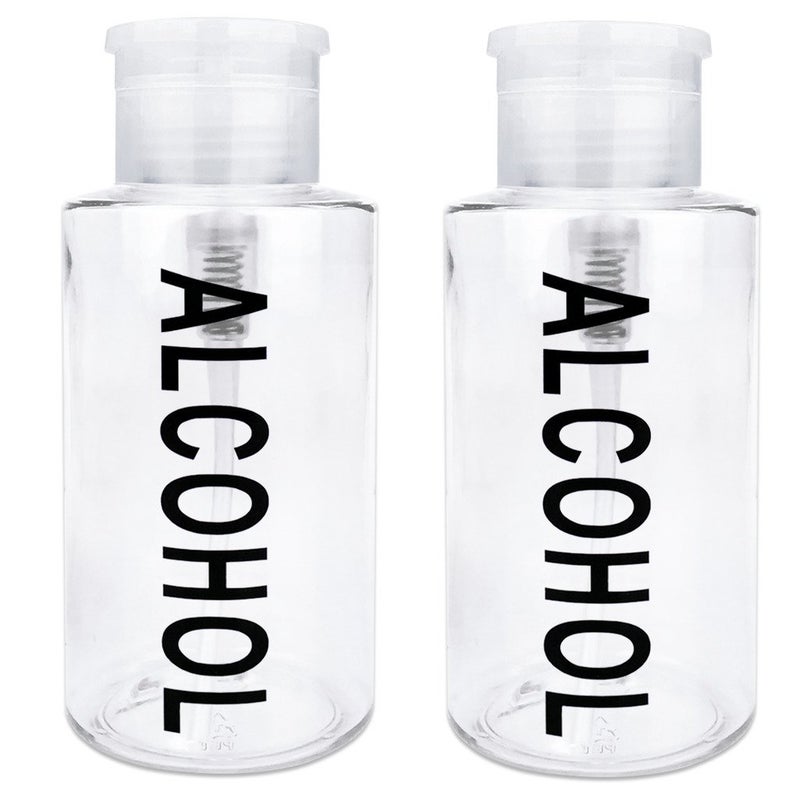 PANA 10oz. (Quantity: 2 Pieces) Alcohol Labeled Liquid Push Down Pump Dispenser Empty Bottle with Flip Top Cap (Clear) - Image 1